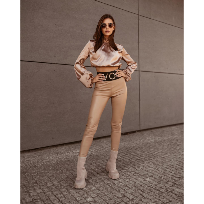 BLUZKA KOSZULA SATYNOWA ELEGANCE WOMAN DARK BEŻ