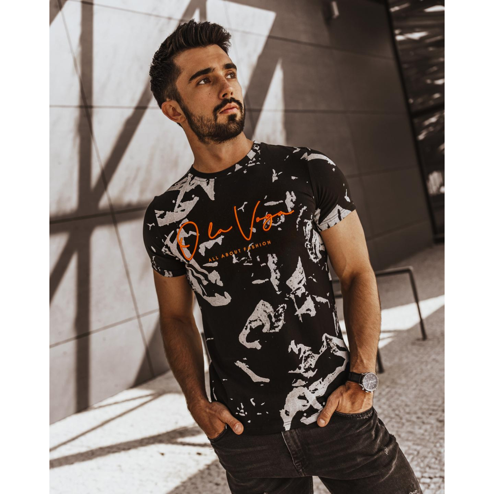BLUZKA T-SHIRT PAINT AUTUMN MAN BLACK-WHITE