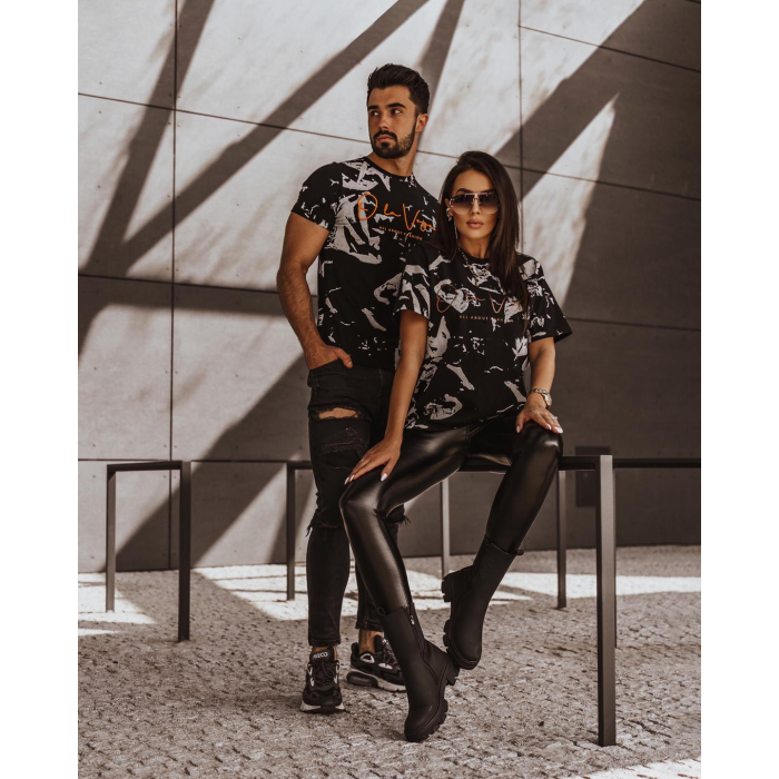 BLUZKA T-SHIRT PAINT AUTUMN MAN BLACK-WHITE