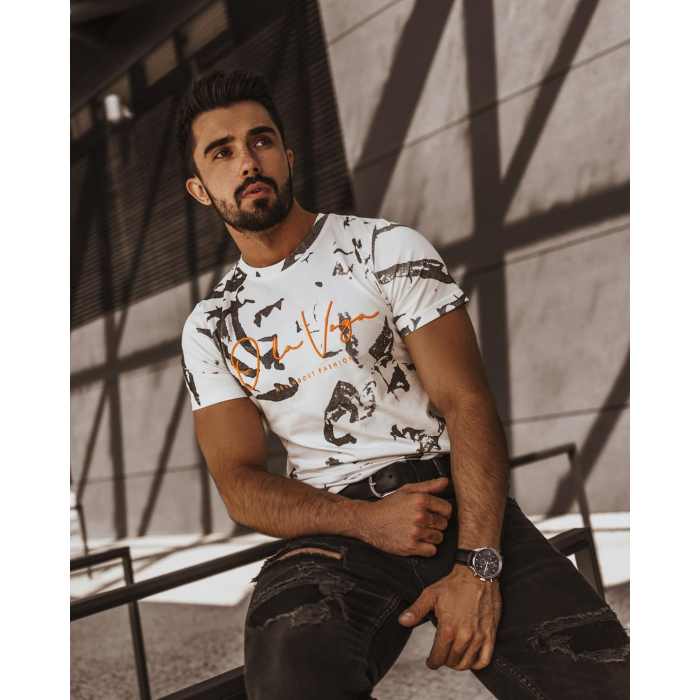 BLUZKA T-SHIRT PAINT AUTUMN MAN ECRU-BLACK
