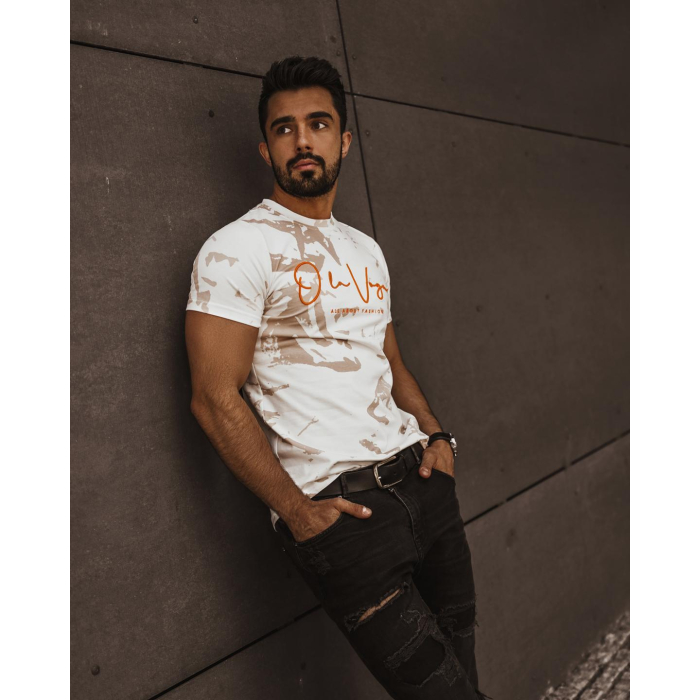 BLUZKA T-SHIRT PAINT AUTUMN MAN ECRU-BEŻ