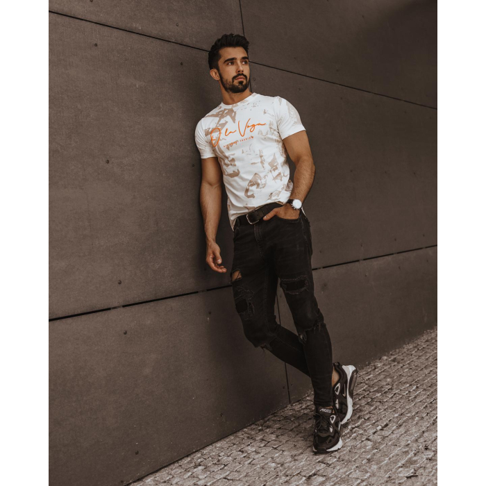 BLUZKA T-SHIRT PAINT AUTUMN MAN ECRU-BEŻ