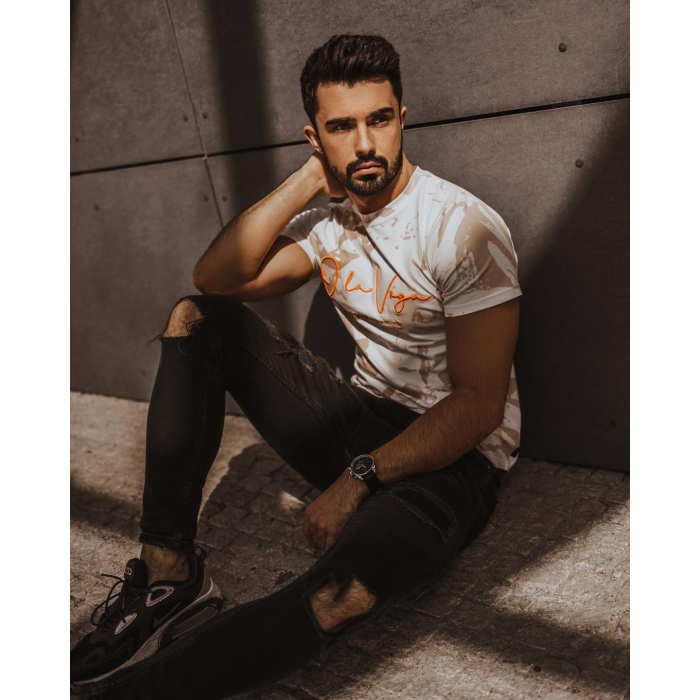 BLUZKA T-SHIRT PAINT AUTUMN MAN ECRU-BEŻ