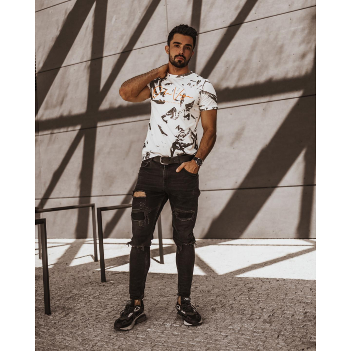 BLUZKA T-SHIRT PAINT AUTUMN MAN ECRU-BLACK