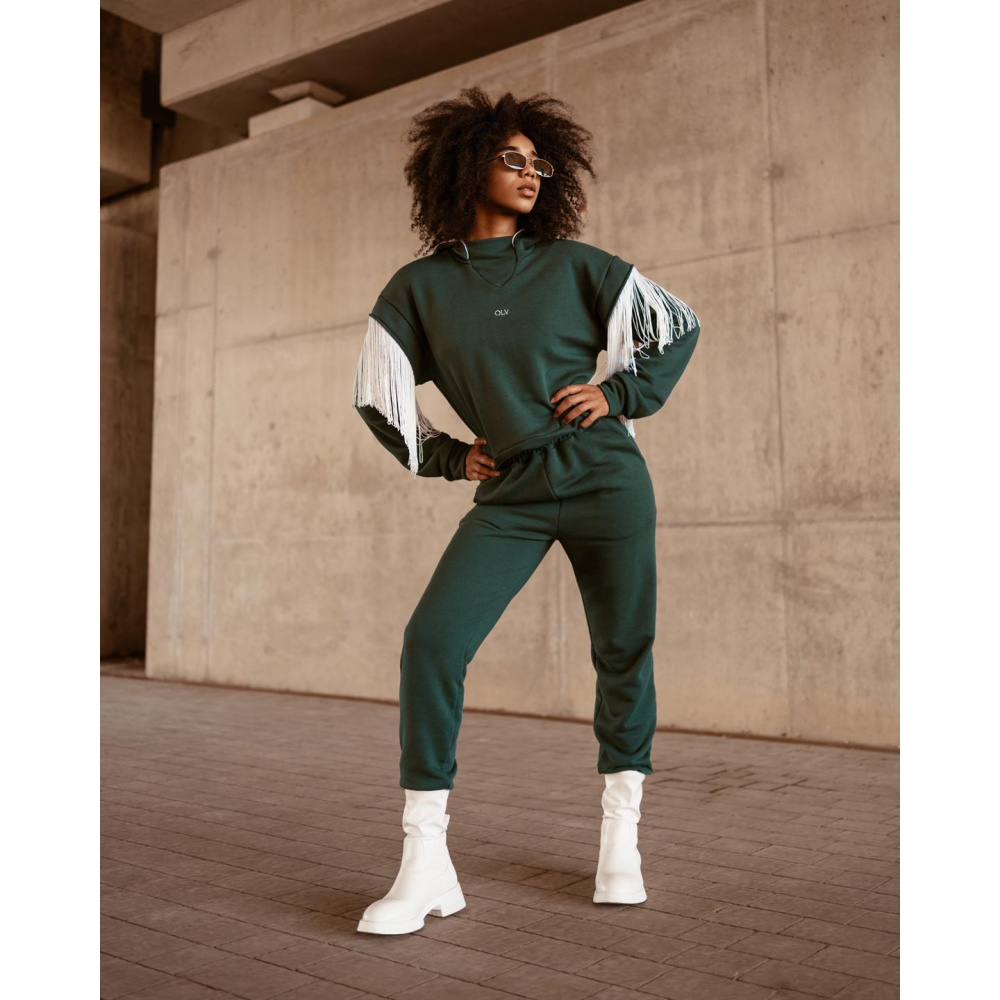 KOMPLET DRES CASUAL FRINGE DARK GREEN