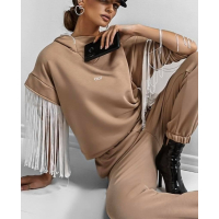 KOMPLET DRES CASUAL FRINGE BEŻ