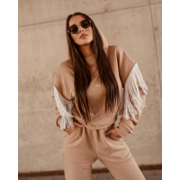 KOMPLET DRES CASUAL FRINGE BEŻ