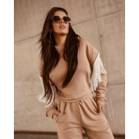 KOMPLET DRES CASUAL FRINGE BEŻ