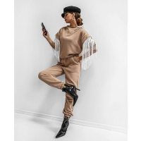 KOMPLET DRES CASUAL FRINGE BEŻ