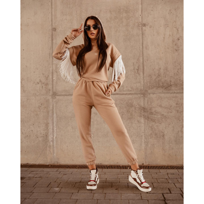 KOMPLET DRES CASUAL FRINGE BEŻ