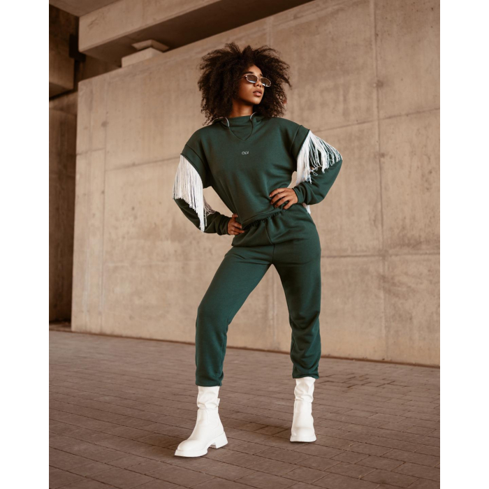 KOMPLET DRES CASUAL FRINGE DARK GREEN
