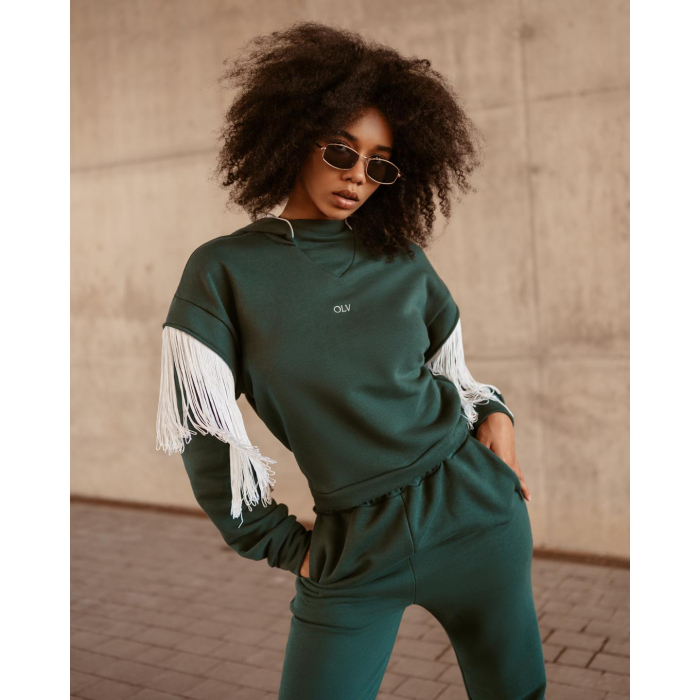 KOMPLET DRES CASUAL FRINGE DARK GREEN