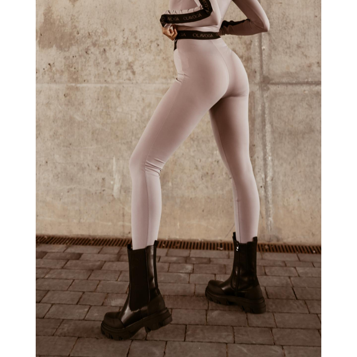 SPODNIE LEGGINSY HIGH WAIST LOGO BEŻ