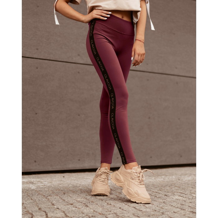 SPODNIE LEGGINSY LOGO STRIPE BORDO