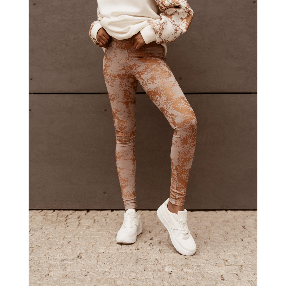 SPODNIE LEGGINSY METALIC SNAKE BEŻ-MIEDZ