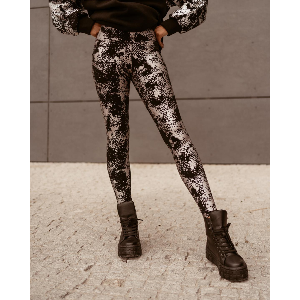 SPODNIE LEGGINSY METALIC SNAKE BLACK-SILVER