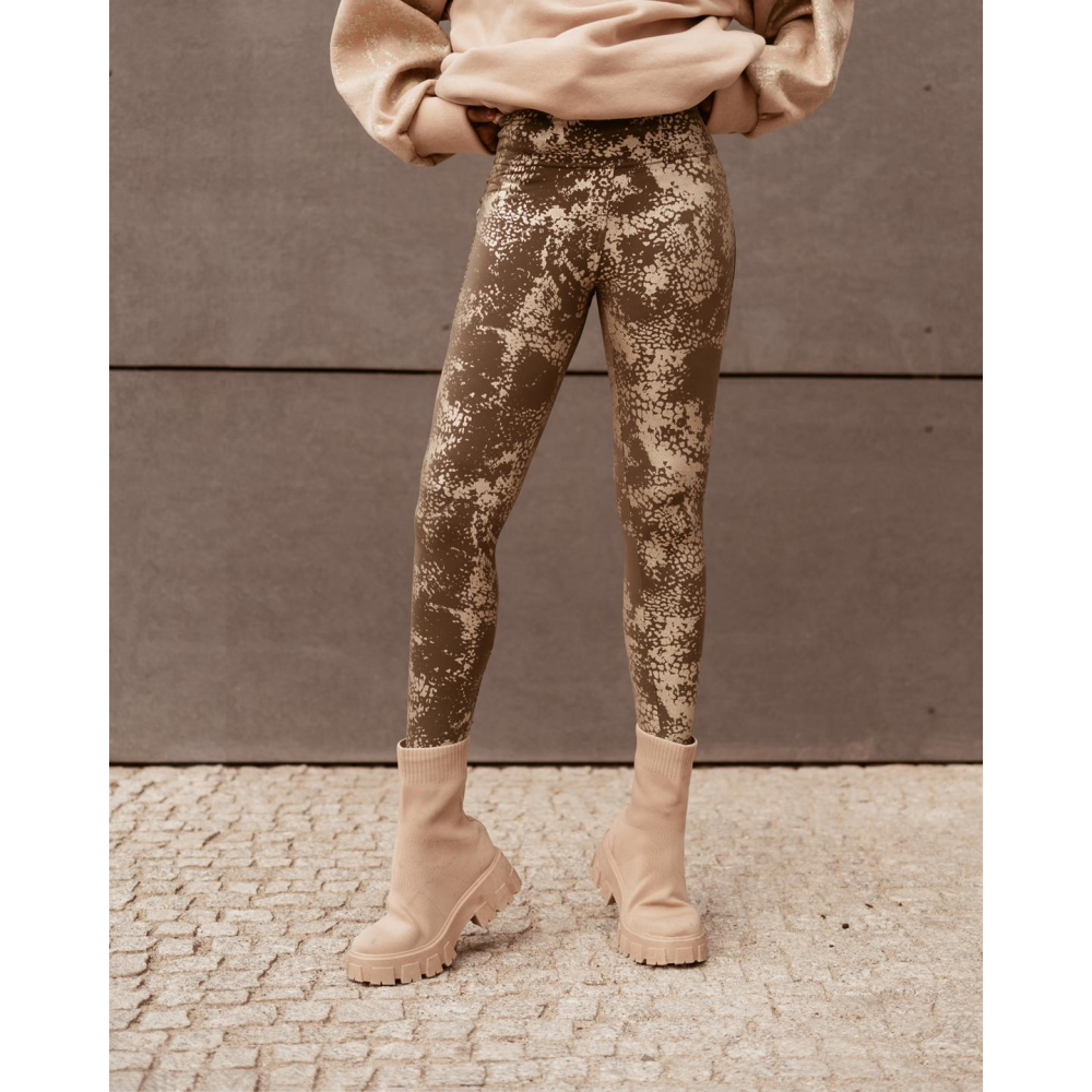 SPODNIE LEGGINSY METALIC SNAKE KHAKI-GOLD
