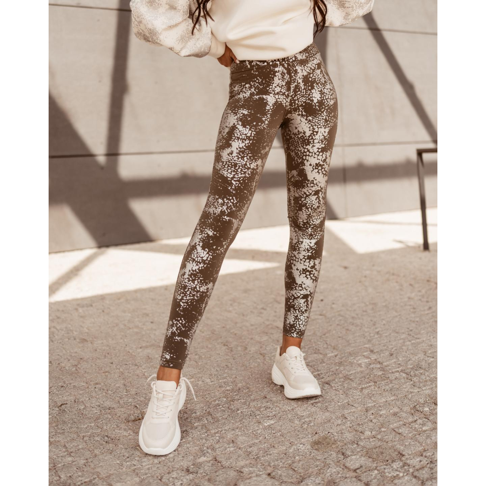 SPODNIE LEGGINSY METALIC SNAKE KHAKI-SILVER