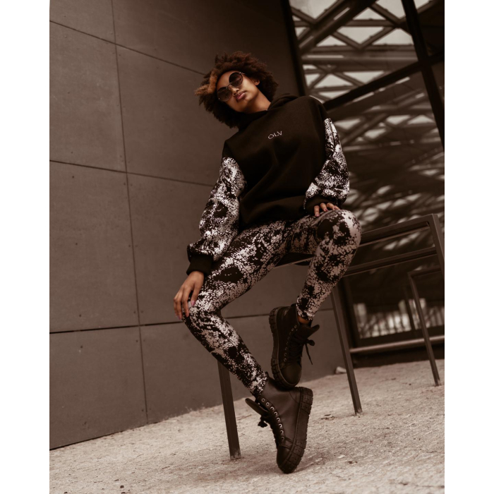 SPODNIE LEGGINSY METALIC SNAKE BLACK-SILVER