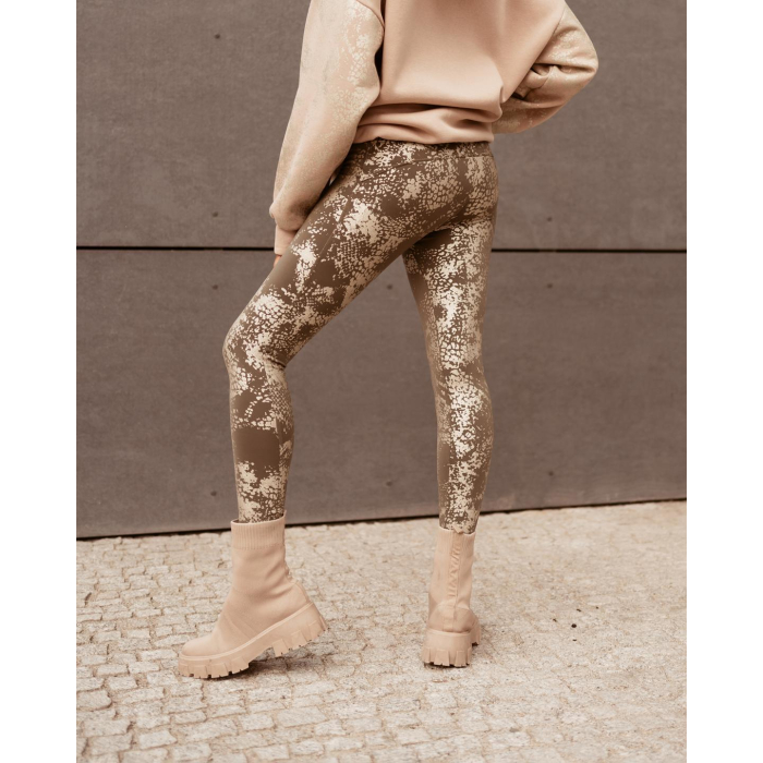 SPODNIE LEGGINSY METALIC SNAKE KHAKI-GOLD