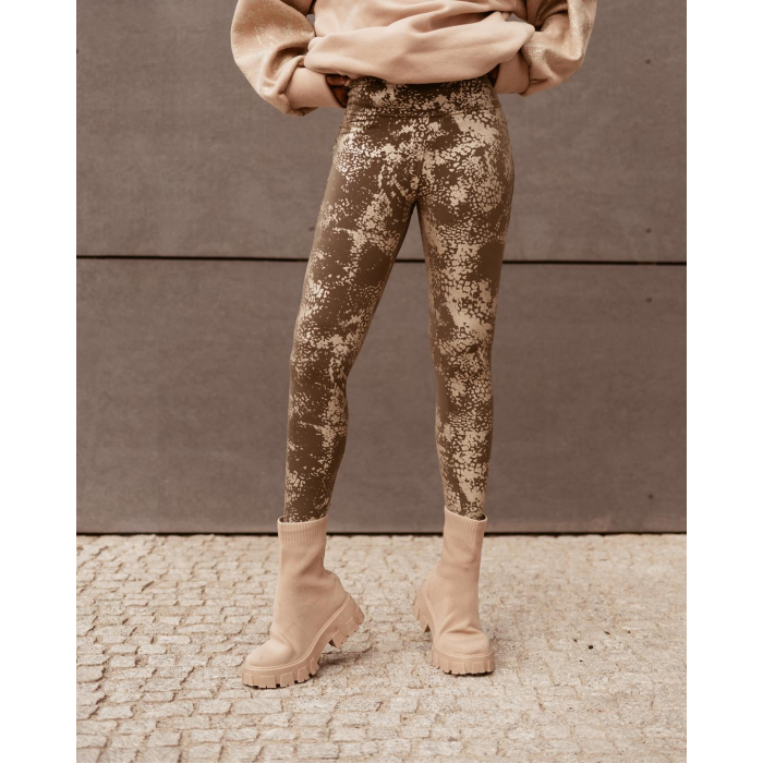 SPODNIE LEGGINSY METALIC SNAKE KHAKI-GOLD