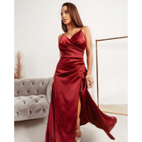 SUKIENKA LONG SATIN BORDO