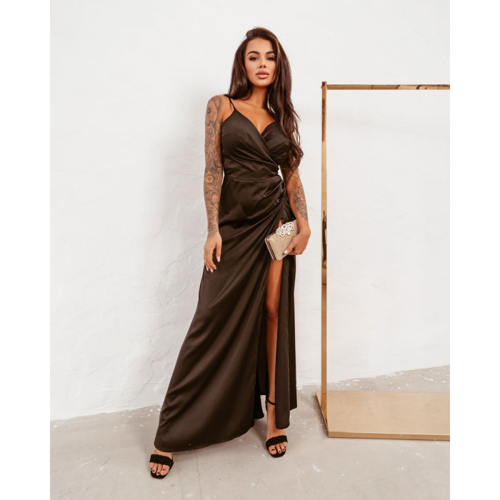 SUKIENKA LONG SATIN BLACK