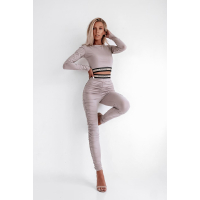 KOMPLET DRES GLITTER STRIPE BEŻ