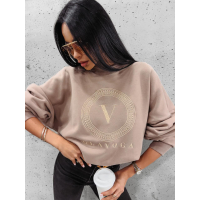 BLUZA BAWEŁNIANA OVERSIZE ZE ZŁOTYM HAFTEM OLAVOGA LAILA DARK BEIGE