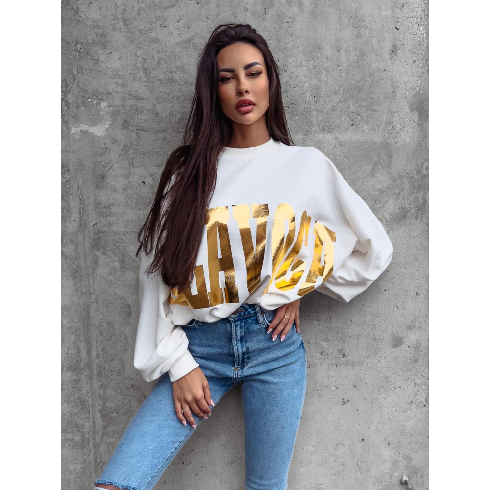 BLUZA BAWEŁNIANA OVERSIZE ZE ZŁOTYM LOGO VARIS ECRU