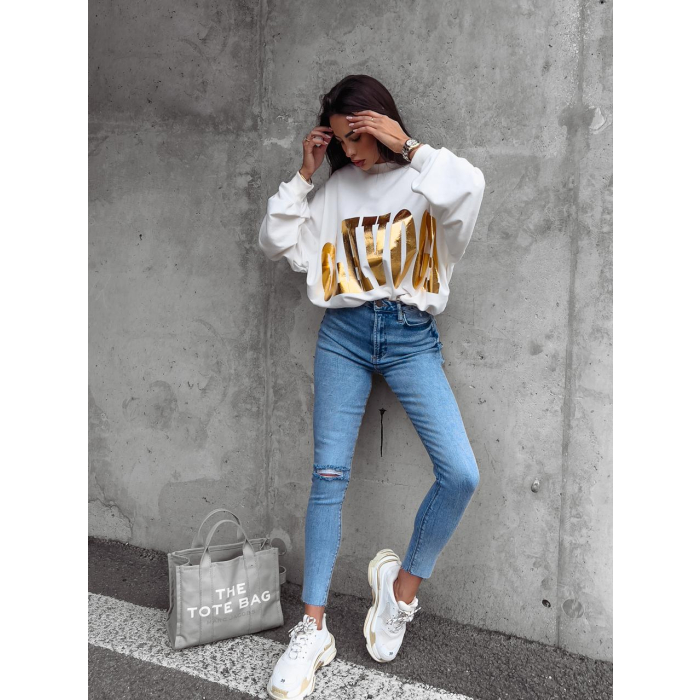 BLUZA BAWEŁNIANA OVERSIZE ZE ZŁOTYM LOGO VARIS ECRU