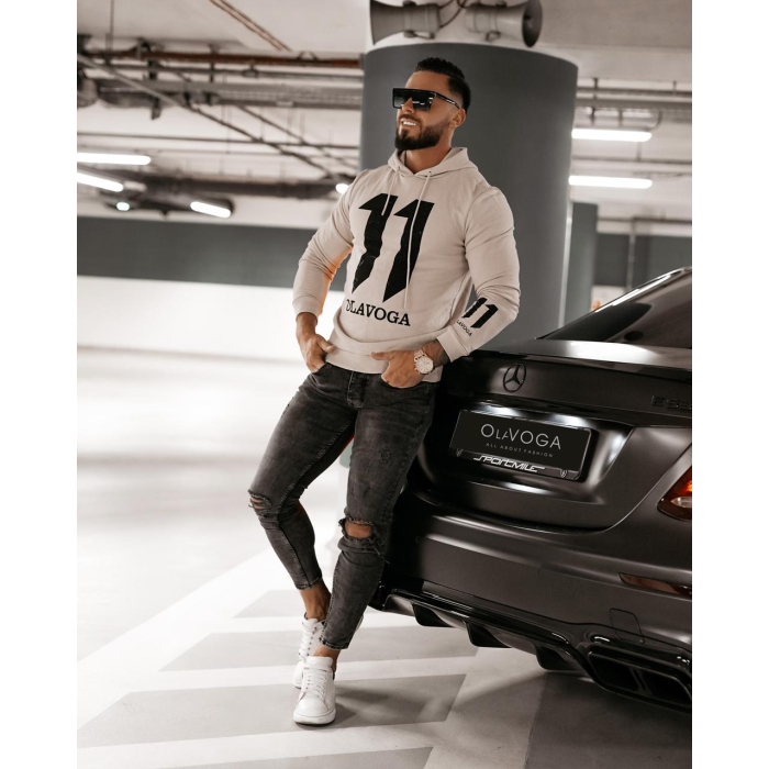 BLUZA BAWEŁNIANA UNISEX Z KAPTUREM 11 CEKINOWA OLAVOGA NUKUS BEIGE