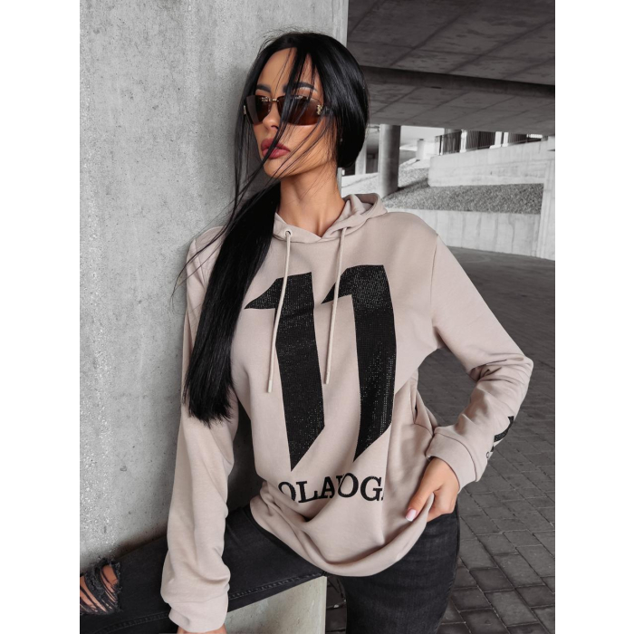 BLUZA BAWEŁNIANA UNISEX Z KAPTUREM 11 CEKINOWA OLAVOGA NUKUS BEIGE