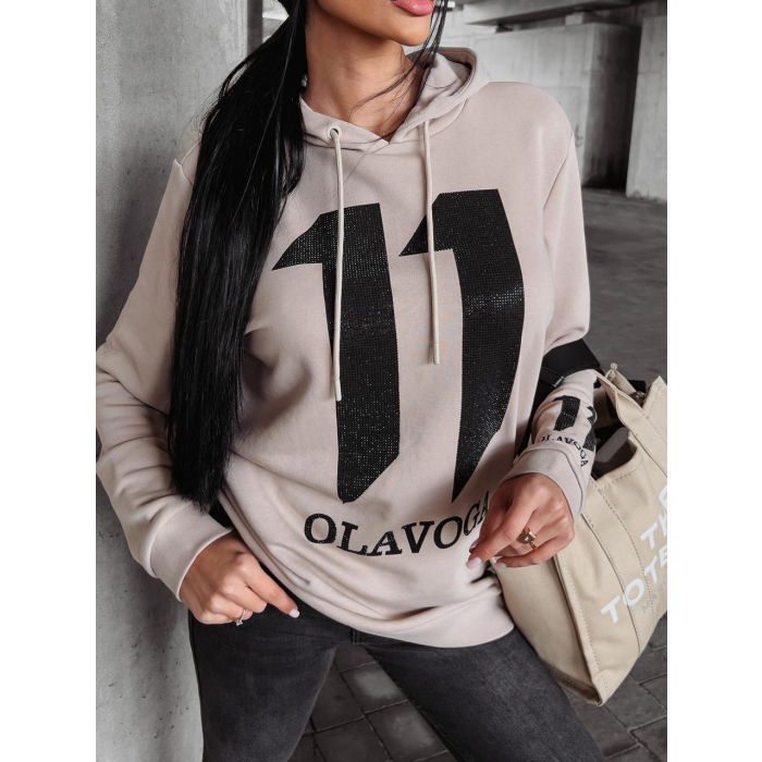 BLUZA BAWEŁNIANA UNISEX Z KAPTUREM 11 CEKINOWA OLAVOGA NUKUS BEIGE