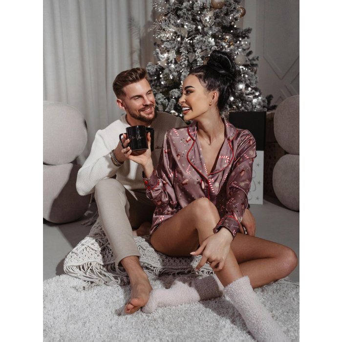 PIŻAMA DAMSKA OLAVOGA CHRISTMAS TIME DARK BEIGE