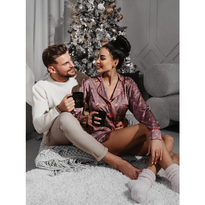 PIŻAMA DAMSKA OLAVOGA CHRISTMAS TIME DARK BEIGE