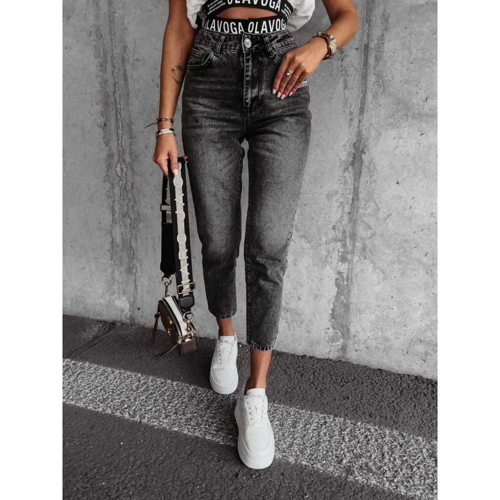SPODNIE JEANSOWE DENIM Z GUMĄ W PASIE OFF BLACK