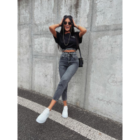SPODNIE JEANSOWE DENIM Z GUMĄ W PASIE OFF BLACK