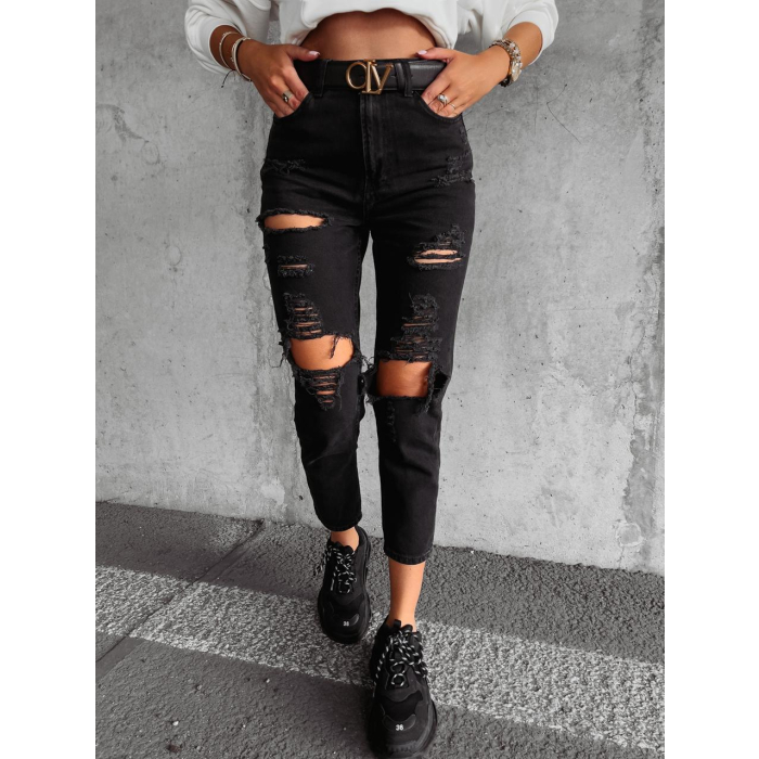 SPODNIE JEANSOWE DENIM Z PRZETARCIAMI I ROZDARCIAMI GARO GRAFIT