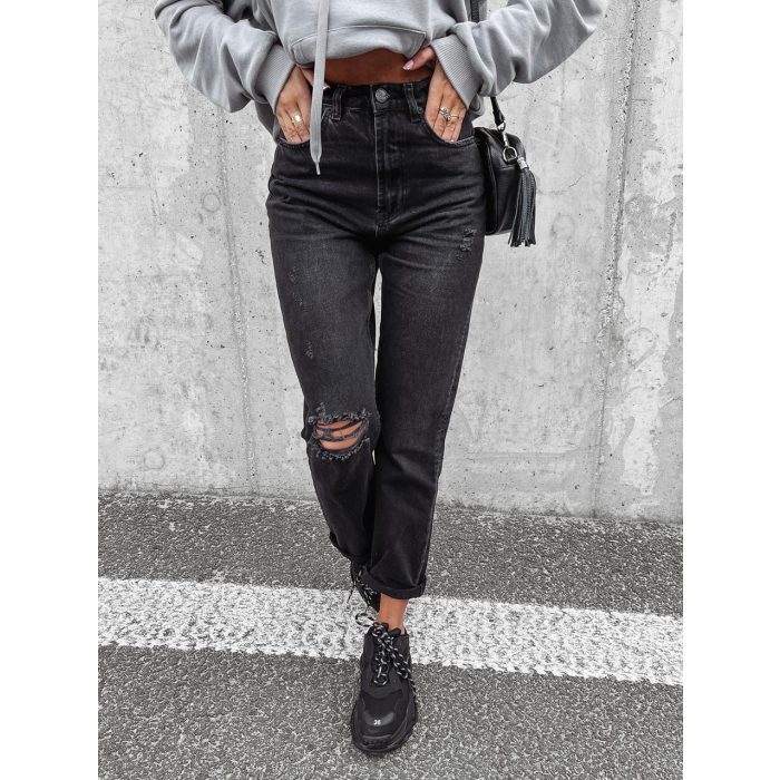 SPODNIE JEANSOWE DENIM Z PRZETARCIAMI LASTRO BLACK