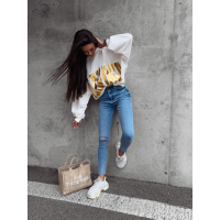 SPODNIE JEANSOWE FIT MOM Z PRZETARCIAMI FUTURE BLUE