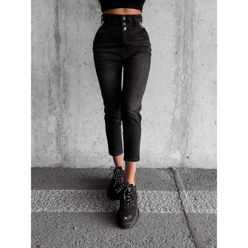 SPODNIE JEANSOWE NA GUZIKI GRAF BLACK