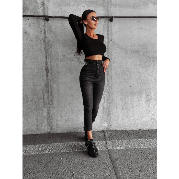 SPODNIE JEANSOWE NA GUZIKI GRAF BLACK