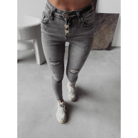 SPODNIE JEANSOWE SLIM FIT Z DZIURAMI I GUZIKAMI OLAVOGA ERICA GRAY
