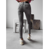 SPODNIE JEANSOWE SLIM FIT Z DZIURAMI I GUZIKAMI OLAVOGA ERICA GRAY