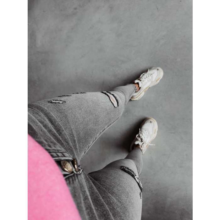 SPODNIE JEANSOWE SLIM FIT Z DZIURAMI I GUZIKAMI OLAVOGA ERICA GRAY