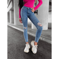 SPODNIE JEANSOWE SLIM FIT Z DZIURAMI NA KOLANACH OLAVOGA ARIEL BLUE