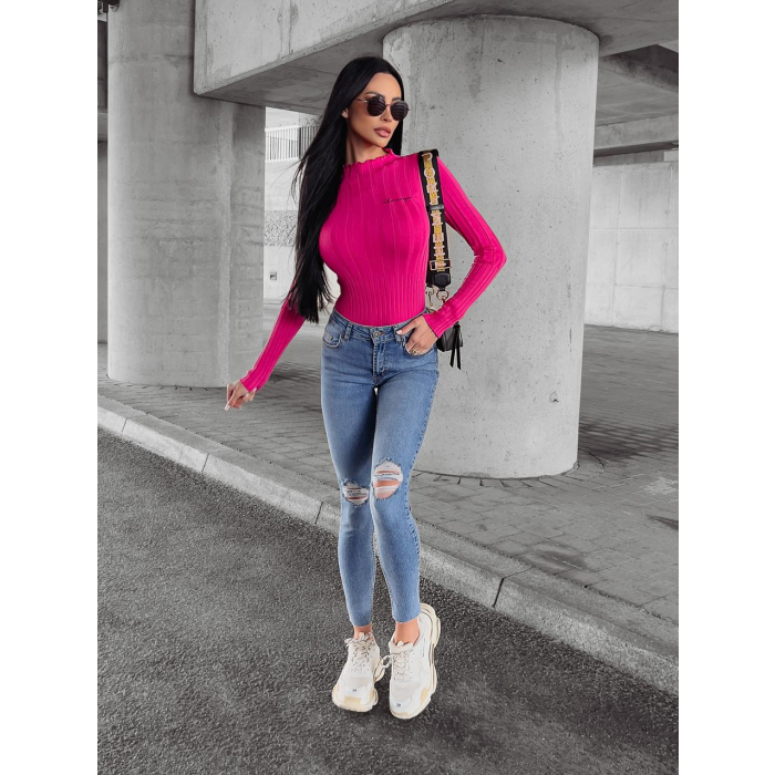 SPODNIE JEANSOWE SLIM FIT Z DZIURAMI NA KOLANACH OLAVOGA ARIEL BLUE
