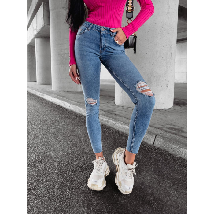 SPODNIE JEANSOWE SLIM FIT Z DZIURAMI NA KOLANACH OLAVOGA ARIEL BLUE