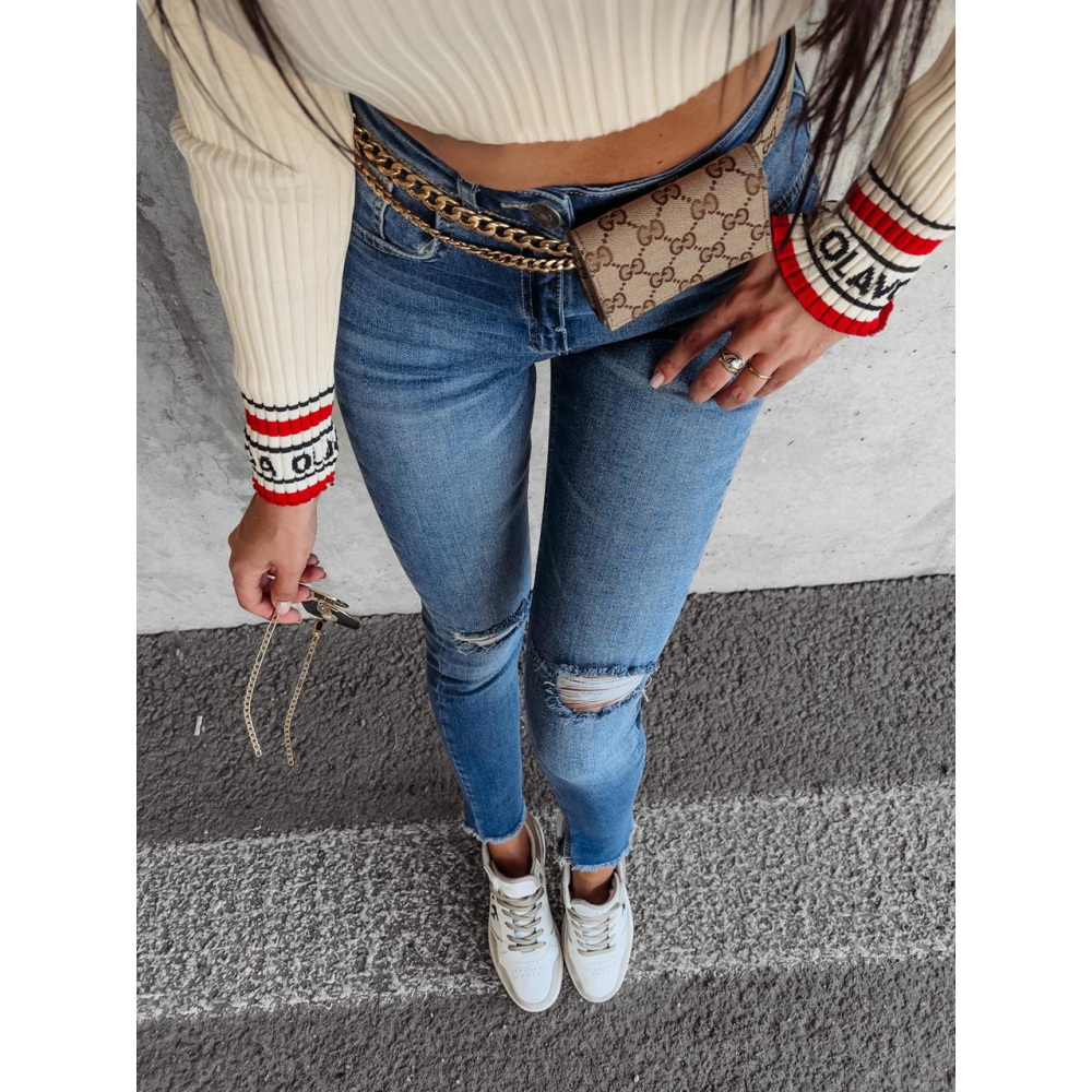 SPODNIE JEANSOWE SLIM FIT Z DZIURAMI NA KOLANACH OLAVOGA BUENA BLUE